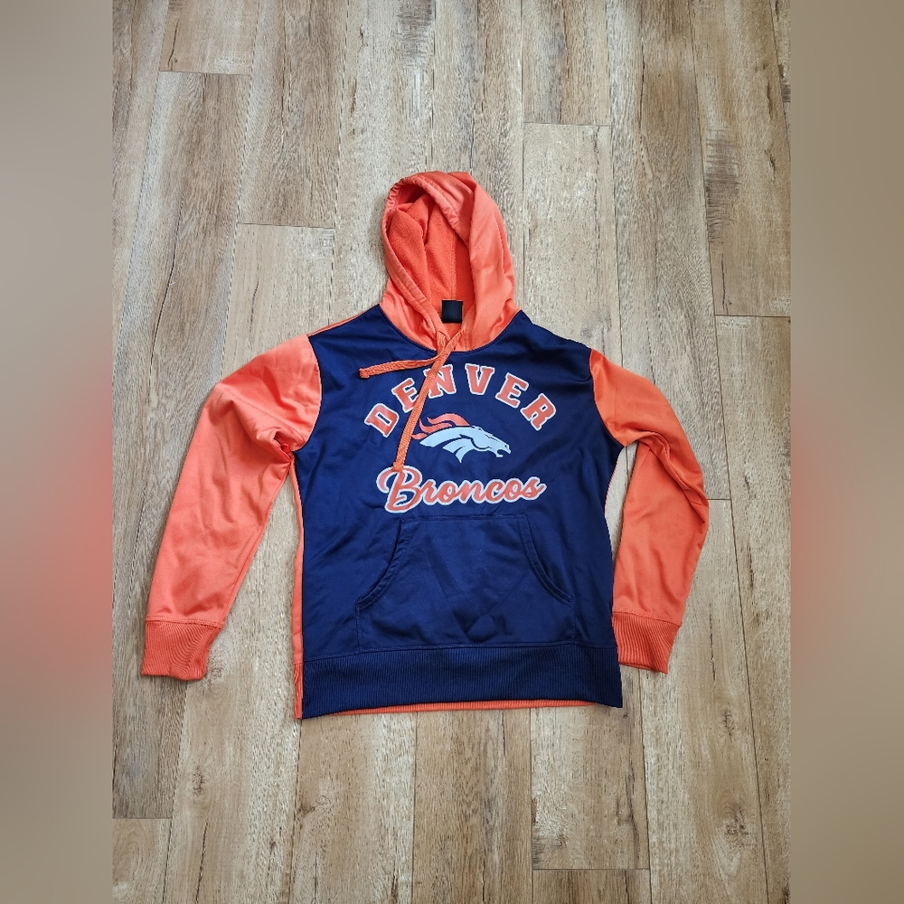 NFL Denver Broncos Team Apparel Sweater Womens Large L Blue Orange Hoodie